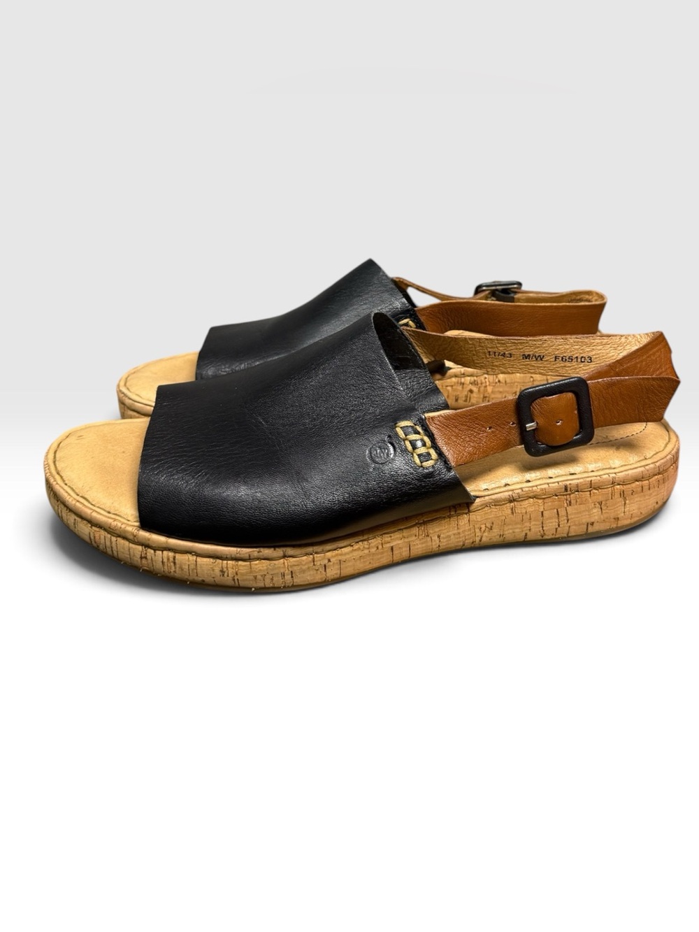Born Womens 11 Black Leather Slingback Sandals Cork Comfort F85103
